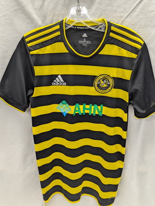 Vist Large View of Product Image Which is Used Adidas RIVERHOUNDS JERSEY Soccer Top Yth Black And Gold SM