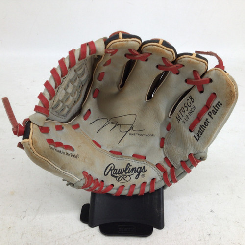 Vist Large View of Product Image Which is Used Rawlings MIKE TROUT MODEL 9.5 IN BB GLOVE BB/SB Glove RH Throw Black 9 1/2"