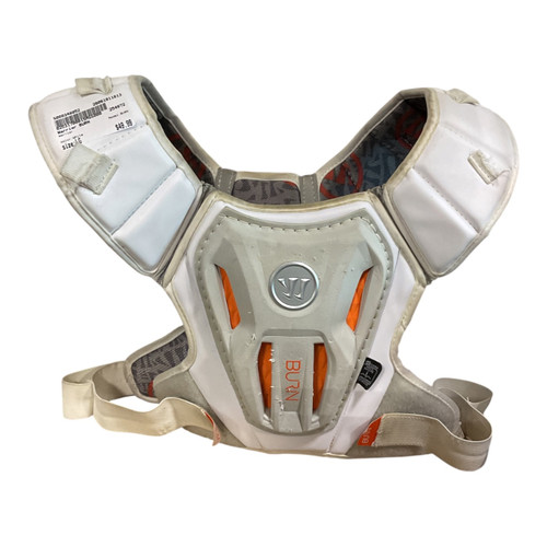 Vist Large View of Product Image Which is Used Warrior BURN Lacrosse Shoulder Pads White LG