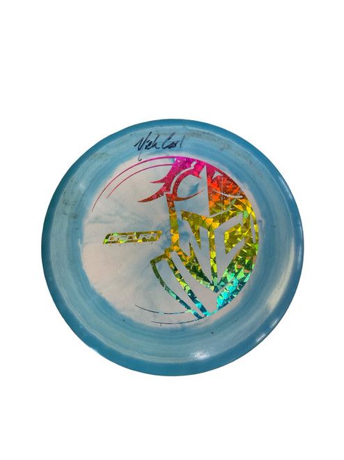 Vist Large View of Product Image Which is Used Discraft ESP BUZZZ Disc Golf Mid Range Carolina Blue 180g