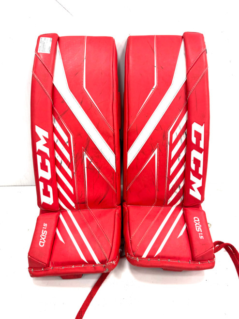 Vist Large View of Product Image Which is Used CCM AXIS 1.5 Goalie Leg Pads Junior Red 26"