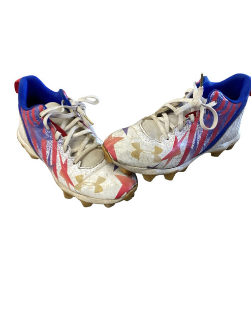 Vist Large View of Product Image Which is Used Under Armour Jr FB Cleats White/Red/Navy Junior 05.5