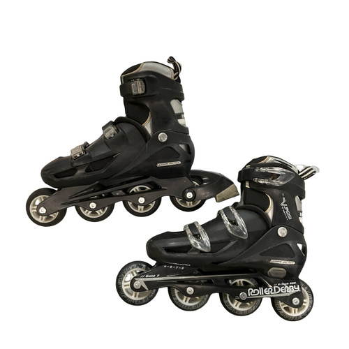 Vist Large View of Product Image Which is Used RollerDerby V500 TECH ADJUSTABLE 6-9 Senior Rec Fitness Skates Black Senior 6