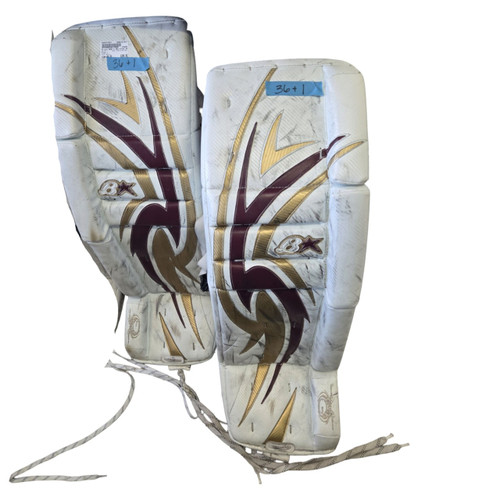 Vist Large View of Product Image Which is Used Brians ZERO G PRO STOCK 36+1 Goalie Leg Pads Senior White 36"