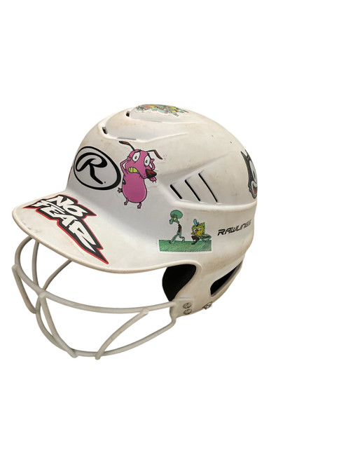 Vist Large View of Product Image Which is Used Rawlings BB HELMET W/ MASK Batting Helmet w/Mask White SM