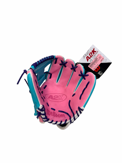 Vist Large View of Product Image Which is New Wilson A2K 1786 PRO-STOCK SELECT Baseball Glove RH Throw Pink / Turquoise 11 1/2"