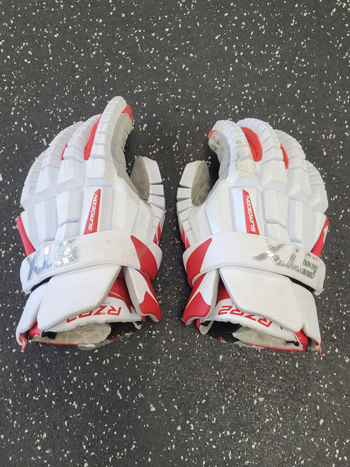 Vist Large View of Product Image Which is Used STX RZR2 SURGEON Lacrosse Gloves Mens White LG