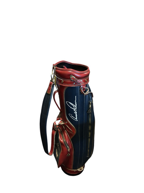 Vist Large View of Product Image Which is Used Arnold Palmer RED BLUE LEATHER GOLF BAG Mens Cart Bag Navy Blue And Red