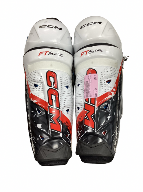 Vist Large View of Product Image Which is Used CCM FT6 PRO Senior Shin Guards White 12"