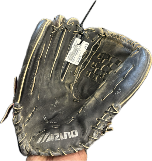 Vist Large View of Product Image Which is Used Mizuno TECHFIRE MZ 1308 LH Throw Fastpitch Gloves Black And Red 13"