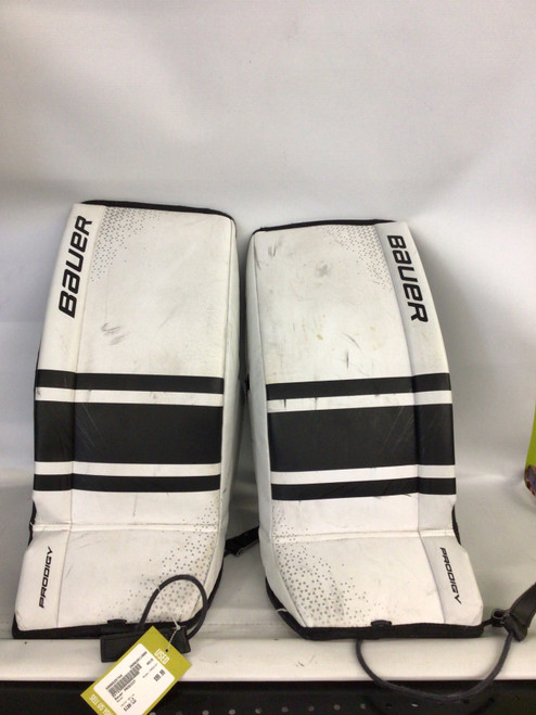 Vist Large View of Product Image Which is Used Bauer PRODIGY Goalie Leg Pads Youth White LG