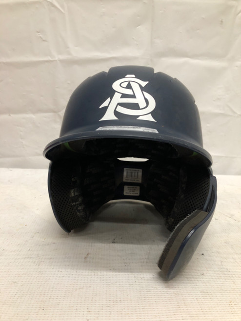 Vist Large View of Product Image Which is Used Marucci HELMET WITH JAW GUARD Batting Helmet No Mask Navy Blue LG