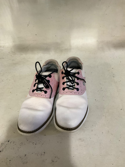 Vist Large View of Product Image Which is Used Foot Joy Womens Golf Shoes White And Pink Senior 5.5
