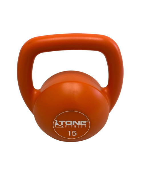 Vist Large View of Product Image Which is Used Tone Fitness 15lb Kettlebell Orange