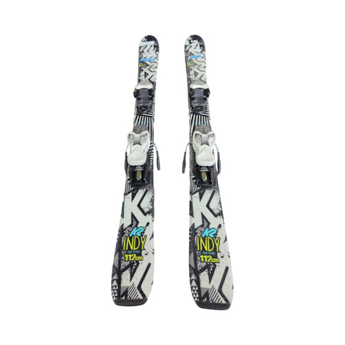 Vist Large View of Product Image Which is Used K2 INDY JUNIOR SKIS W/MARKER 4.5 BINDINGS Boys DH Ski/Binding Black 112 cm