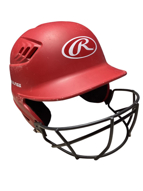 Vist Large View of Product Image Which is Used Rawlings SBH Batting Helmet w/Mask Red One Size