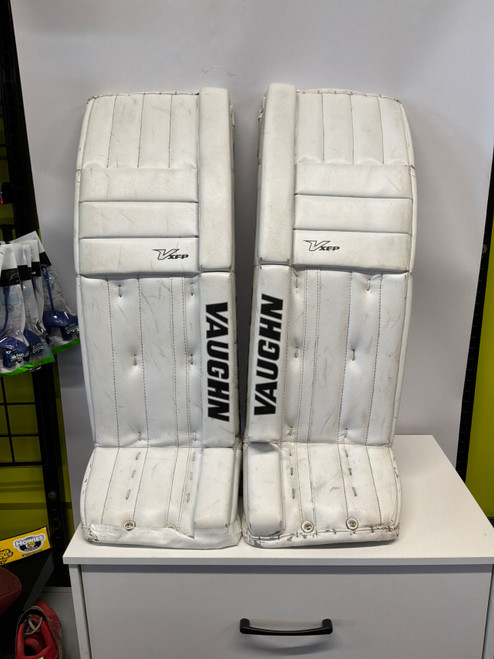 Vist Large View of Product Image Which is Used Vaughn VELOCITY VXP Goalie Leg Pads Senior White 33"