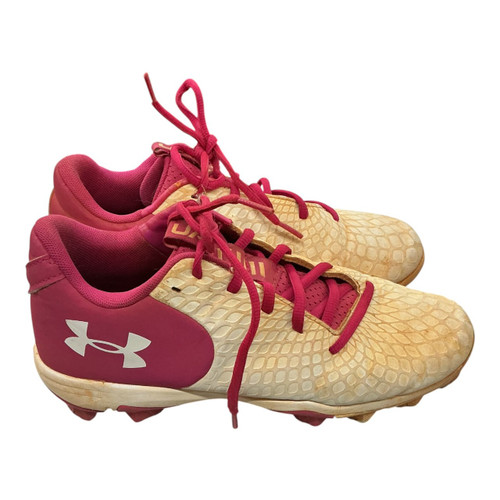 Vist Large View of Product Image Which is Used Under Armour GLYDE 2 RM BB/SB Cleats White And Neon Pink Junior 06