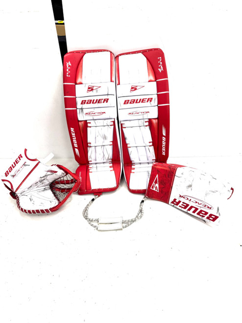 Vist Large View of Product Image Which is Used Bauer REACTOR 5 PRO SR GLOVES Goalie FULL SET Inter Red 32"