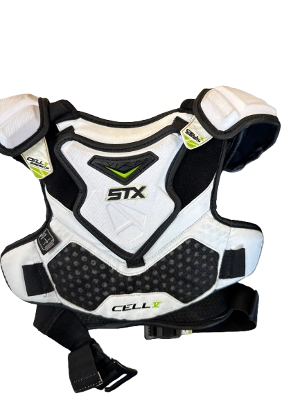 Vist Large View of Product Image Which is Used STX CELL V Lacrosse Shoulder Pads White MD