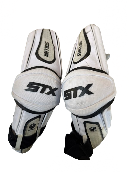 Vist Large View of Product Image Which is Used STX STALLION 500 Lacrosse Arm Pads/Guards White M/L