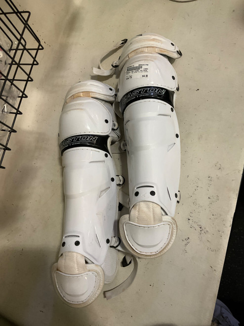 Vist Large View of Product Image Which is Used Easton JEN SCHRO YTH SHIN GUARDS Catchers Leg Guards White Youth