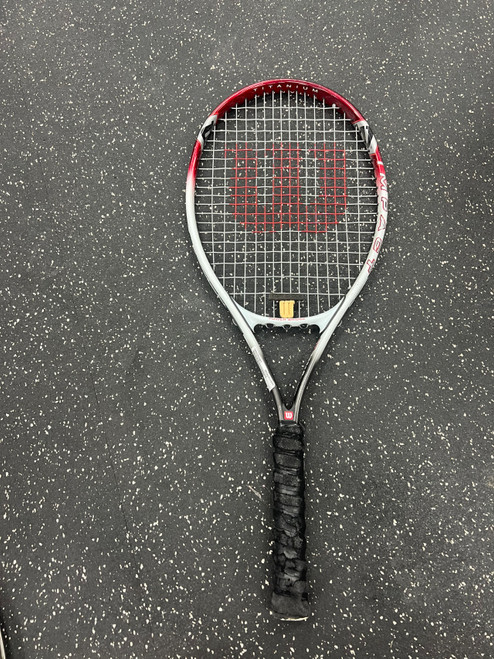 Vist Large View of Product Image Which is Used Wilson IMPACT Adult Tennis Racquet White 4 3/8"