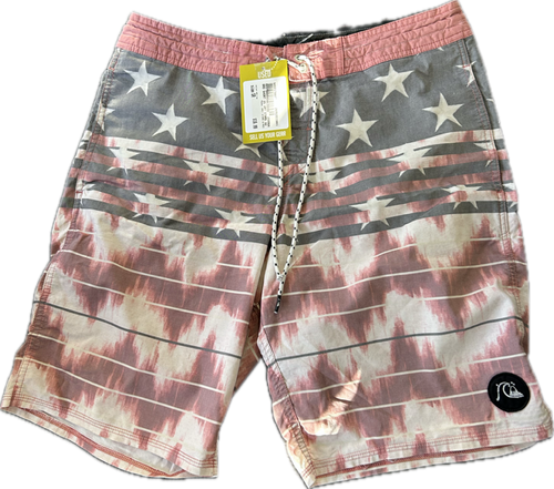 Vist Large View of Product Image Which is Used GREY STARS W/RED Mens Swim Suit White Senior