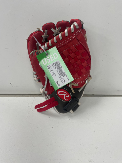 Vist Large View of Product Image Which is Used Rawlings PM105SDS BB/SB Glove LH Throw Black And Red 10 1/2"