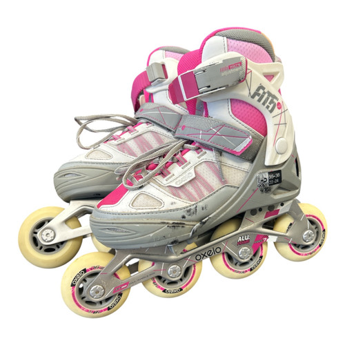 Vist Large View of Product Image Which is Used OXELO FIT5 1-4 Junior Rec Fitness Skates White Adjustable