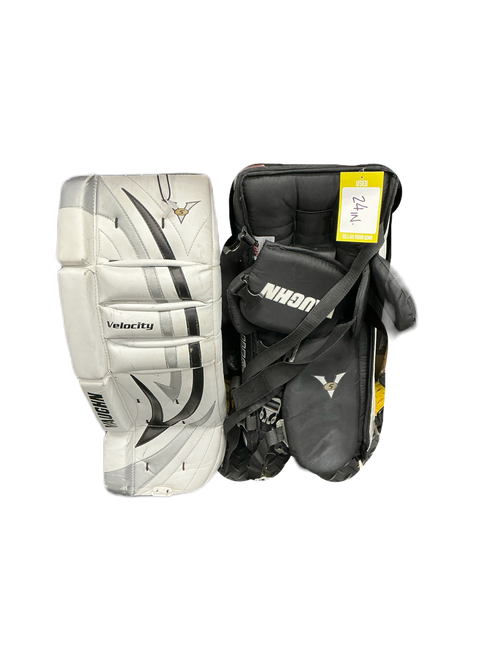 Vist Large View of Product Image Which is Used Vaughn V5 Goalie Leg Pads Junior White 24"