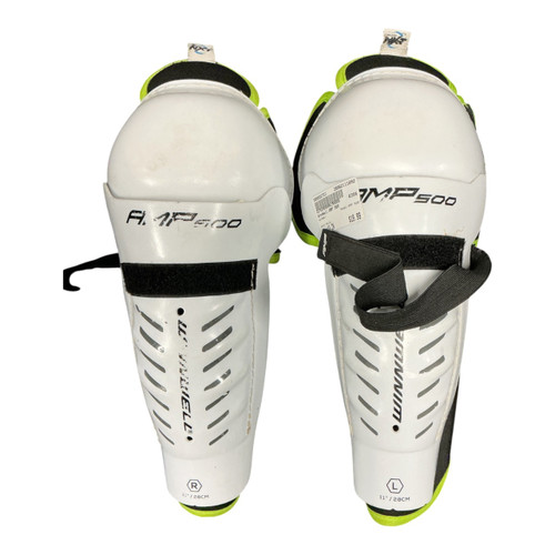 Vist Large View of Product Image Which is Used WinnWell AMP 500 Junior Shin Guards White 11"