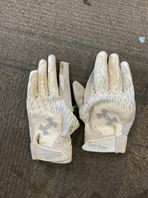 Vist Large View of Product Image Which is Used Under Armour BB/SB Batting Gloves White SM