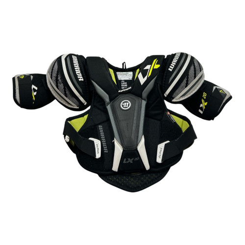 Vist Large View of Product Image Which is Used Warrior ALPHA LX20 JR LG SHOULDER Junior Shoulder Pads Black And Optic Yellow LG