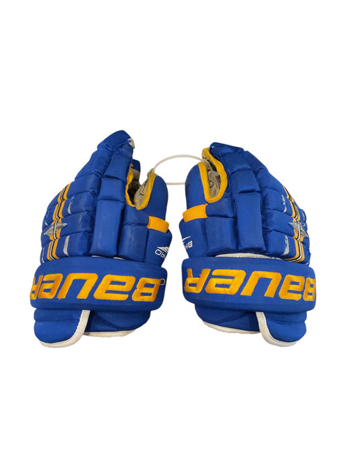 Vist Large View of Product Image Which is Used Bauer BHPRO Senior Gloves Royal Blue And Gold 14"