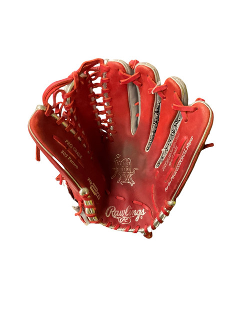 Vist Large View of Product Image Which is Used Rawlings RAWLINGS HEART OF THE HIDE 12.75IN RHT BB/SB Glove RH Throw Grey And Red 12 3/4"