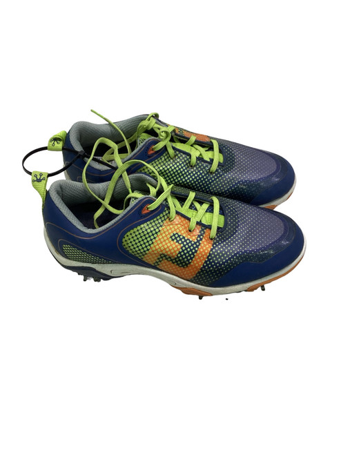 Vist Large View of Product Image Which is Used Foot Joy JUNIOR GOLF SHOES NAVY/GREEN/ORANGE Jr Golf Shoes Navy Blue Junior 03
