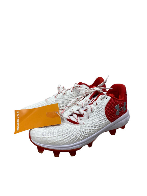 Vist Large View of Product Image Which is Used Under Armour UA CHARGED BB/SB Cleats Red And White Senior 7