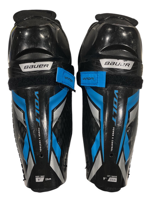 Vist Large View of Product Image Which is Used Bauer VOLT Junior Shin Guards Royal Blue 9"