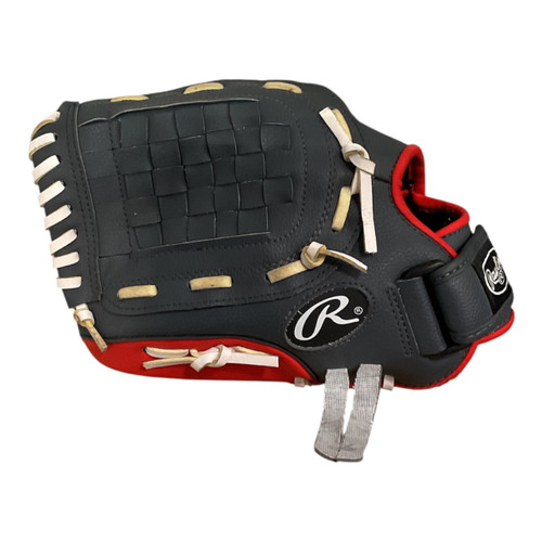 Vist Large View of Product Image Which is Used Rawlings PL115G PLAYER SERIES BB/SB Glove LH Throw Grey And Red 11 1/2"