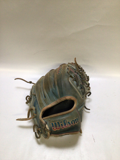 Vist Large View of Product Image Which is Used Wilson A2000 BB/SB Glove RH Throw Purple And Turquoise 11 1/2"