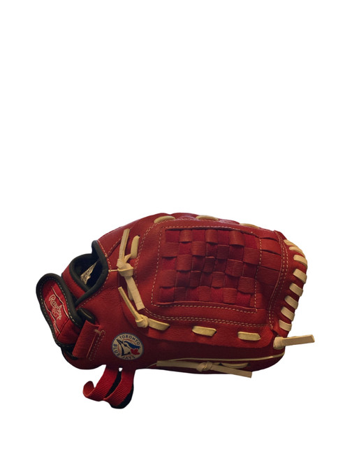 Vist Large View of Product Image Which is Used Rawlings BLUE JAYS BB/SB Glove RH Throw Red 12"