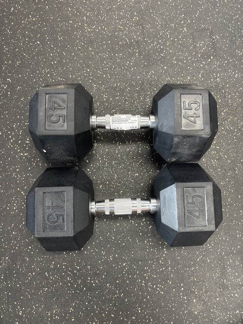 Vist Large View of Product Image Which is Used Rubber Hex Dumbbell (Pair) 45 lb