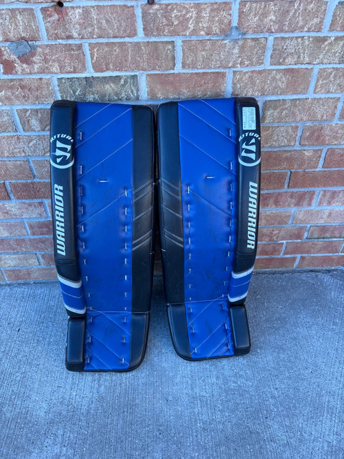 Vist Large View of Product Image Which is Used Warrior RITUAL G3 PRO FAUST 32 Goalie Leg Pads Senior Black And Royal Blue 34"