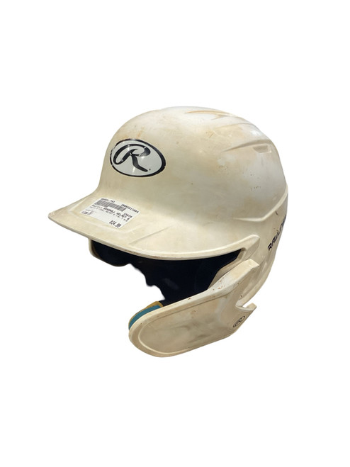 Vist Large View of Product Image Which is Used Rawlings BASEBALL HELMET 6 7/8- 7 5/8 Batting Helmet No Mask White MD