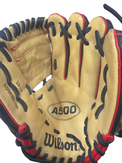 Vist Large View of Product Image Which is Used Wilson A500 BB/SB Glove RH Throw Black 10 1/2"