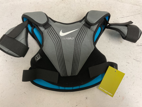 Vist Large View of Product Image Which is Used Nike VAPOR LT Lacrosse Shoulder Pads Black And Carolina Blue MD
