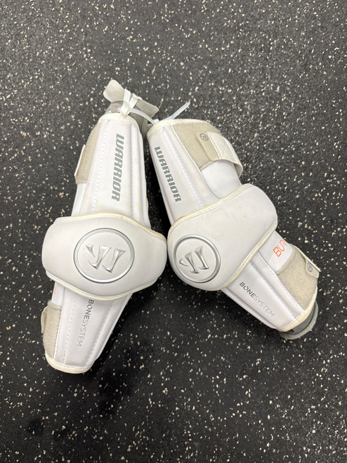 Vist Large View of Product Image Which is Used Warrior BURN ARM PADS Lacrosse Arm Pads/Guards White MD