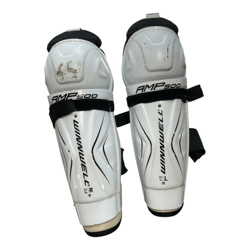 Vist Large View of Product Image Which is Used WinnWell AMP 500 SHINS Youth Shin Guards White 11"