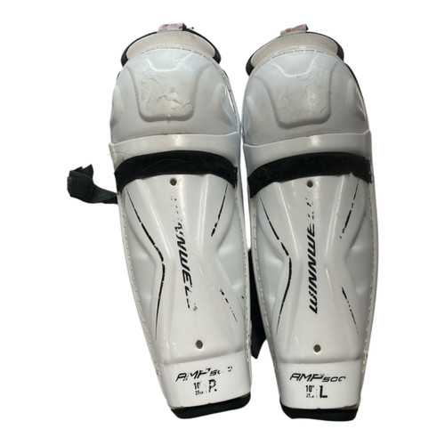 Vist Large View of Product Image Which is Used WinnWell AMP 500 SHINS Youth Shin Guards White 10"